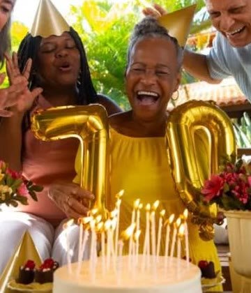 A family celebrating a 70th birthday